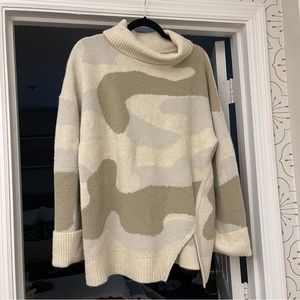 Camo print cowl neck tunic sweater